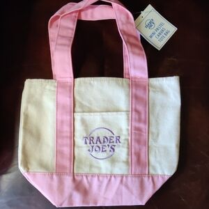NEW Trader Joe's Mini Pastel Canvas Tote Bag Pink